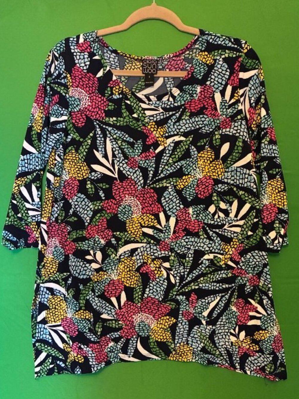 *FANTASTIC* Clara SUN WOO Top Womens sz S Tropical Floral Print Tunic Pullover